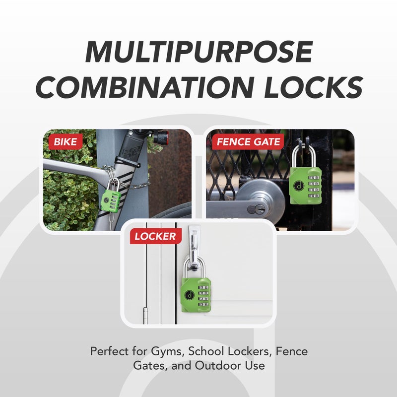 desired tools 4 Digit Combination Locks 2 Pack - Weatherproof Padlock with Code - Combination Lock for Locker, Gym, Outdoor Gate, Storage Shed, Fence Gate & Bike Lock - Keyless, Easy to Set, Reset - New Green - Image 4
